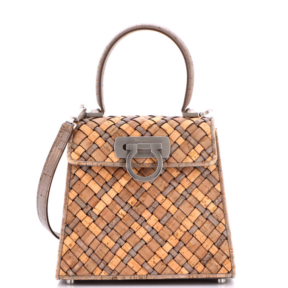 Salvatore Ferragamo Mini Gancini Earth Convertible Top Handle Bag